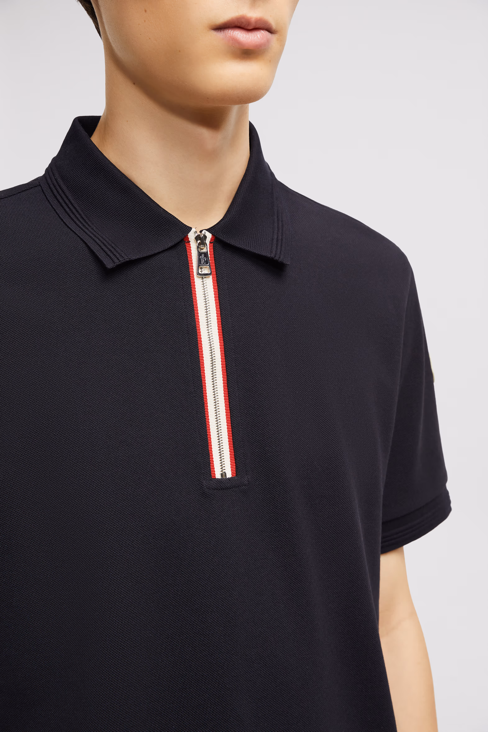 Tricolor Trim Cotton Piquet Polo Shirt Men Dark Blue Moncler 6
